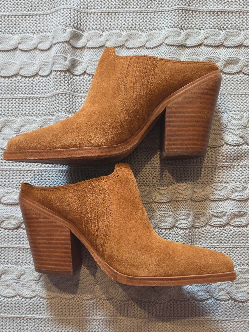 Marc Fisher Gabbi Tan Suede Pointed Snip-Toe Block Heel Slide-On Mule Booties 7 - Picture 7 of 7